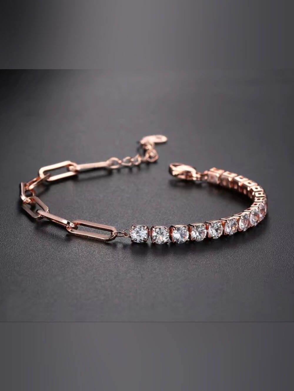 🩷💛NEW🩷💛 STUNNING!! Platinum Plated CZ Half Tennis And Half Paperclip Bracel
